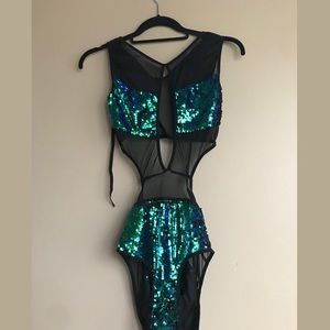 iHeartRaves Sequin & Mesh Bodysuit